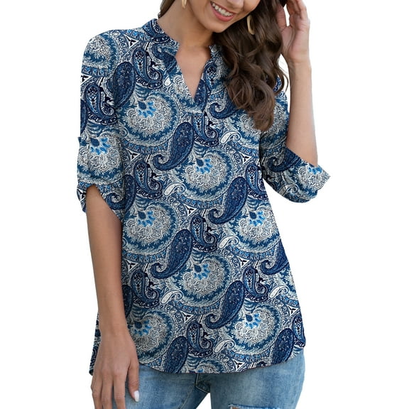 a.Jesdani Womens Plus Size Tunic Tops 3/4 Roll Sleeve V Neck Casual Blouses m-4x