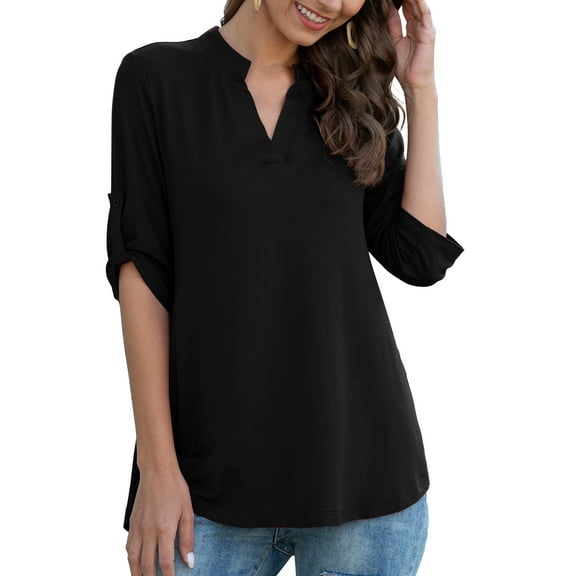 a.Jesdani Womens Plus Size Tunic Tops 3/4 Roll Sleeve V Neck Casual Blouses m-4x