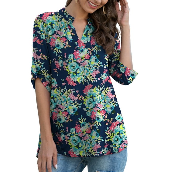 a.Jesdani Womens Plus Size Tunic Tops 3/4 Roll Sleeve V Neck Casual Blouses m-4x