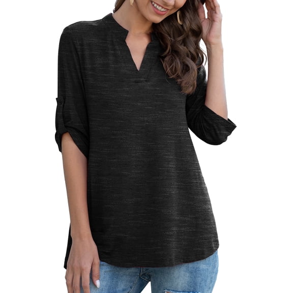 a.Jesdani Womens Plus Size Tunic Tops 3/4 Roll Sleeve V Neck Casual Blouses m-4x