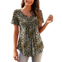 a.Jesdani Womens Plus Size Tunic Tops Short Sleeve Casual Floral Henley ...