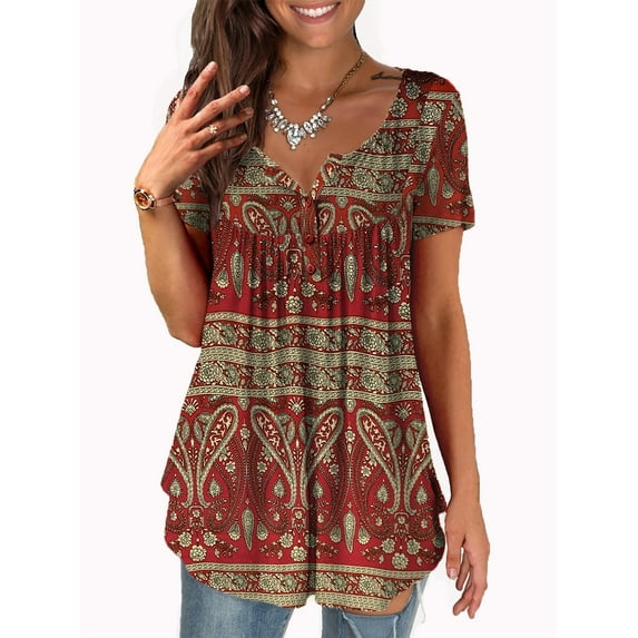 a.Jesdani Womens Plus Size Tunic Tops Short Sleeve Casual Floral Henley Shirts m-4x