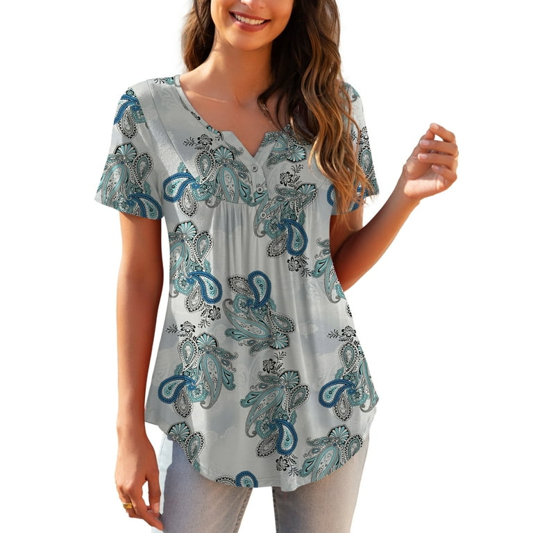 a.Jesdani Womens Plus Size Tunic Tops Short Sleeve Casual Floral