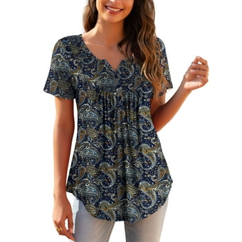 a.Jesdani Womens Plus Size Tunic Tops Short Sleeve Casual Floral Henley Shirts m-4x