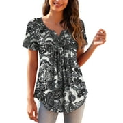 A.JESDANI Womens Plus Size Tunic Tops Short Sleeve Casual Floral Henley Shirts m-4x