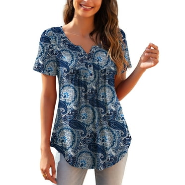 a.Jesdani Womens Plus Size Tunic Tops Short Sleeve Casual Floral Henley Shirts m-4x