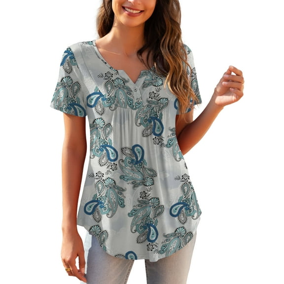 a.Jesdani Womens Plus Size Tunic Tops Short Sleeve Casual Floral Henley Shirts m-4x