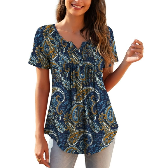 a.Jesdani Womens Plus Size Tunic Tops Short Sleeve Casual Floral Henley Shirts m-4x