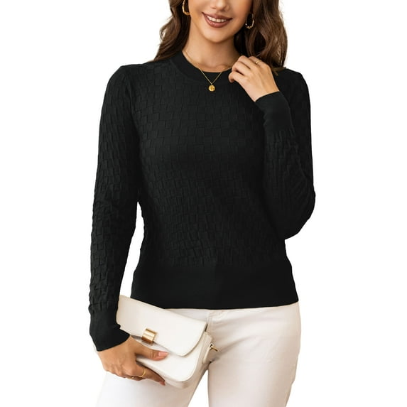 a.Jesdani Womens Sweaters Soft Checkered Pullover Sweater Fall Long Sleeve Knit Black Sweaters M