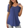 thumbnail image 1 of a.Jesdani Womens Tops Plus Size Short Sleeve Beja Blue Shirts Lace Pleated Tunic Tops L, 1 of 8