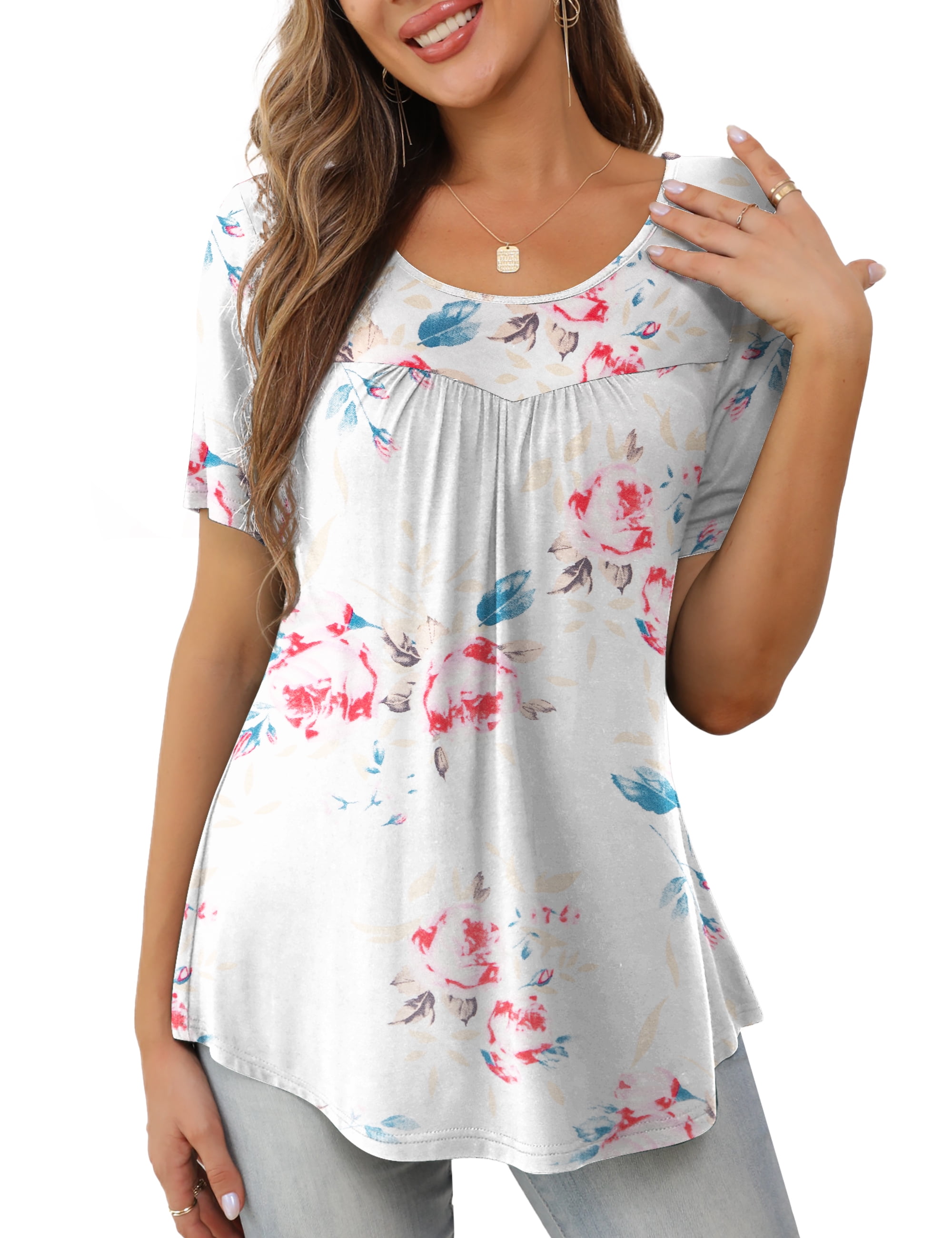 A.Jesdani Women's Plus Size Flowy Tunic Top - Short Sleeve Blouse For Summer, Casual & Boho Style