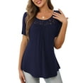 thumbnail image 1 of a.Jesdani Womens Tops Plus Size Short Sleeve Navy Blue Shirts Lace Pleated Tunic Tops XL, 1 of 8