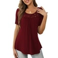 thumbnail image 1 of a.Jesdani Womens Tops Plus Size Short Sleeve Wine Red Shirts Lace Pleated Tunic Tops 2XL, 1 of 8