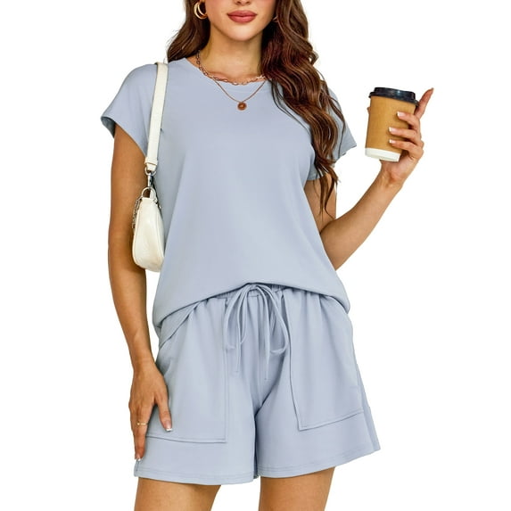 a.Jesdani Womens Two Piece Sets Short Sleeve and Shorts Sweatsuits Lounge Sets Homewear with Pocket XL