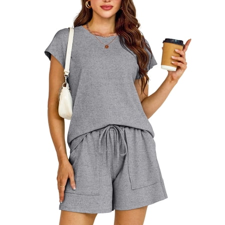 a.Jesdani Womens Two Piece Sets Short Sleeve and Shorts Sweatsuits Lounge Sets Homewear with Pocket 3XL
