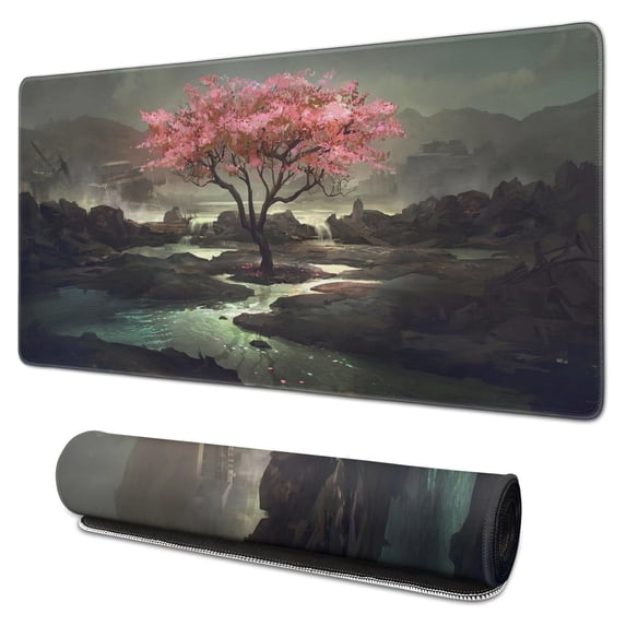 a Pink Tree mousepad Gamingwaterproof,rubber+multispandexwashable Gaming Mouse PadDesk Pad for Office Home Game 31.5x15.7inches