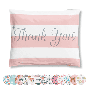 a la Mode Mailers Thank You Pink Stripe Reusable Poly Mailers, 12.5x15, 50 Count