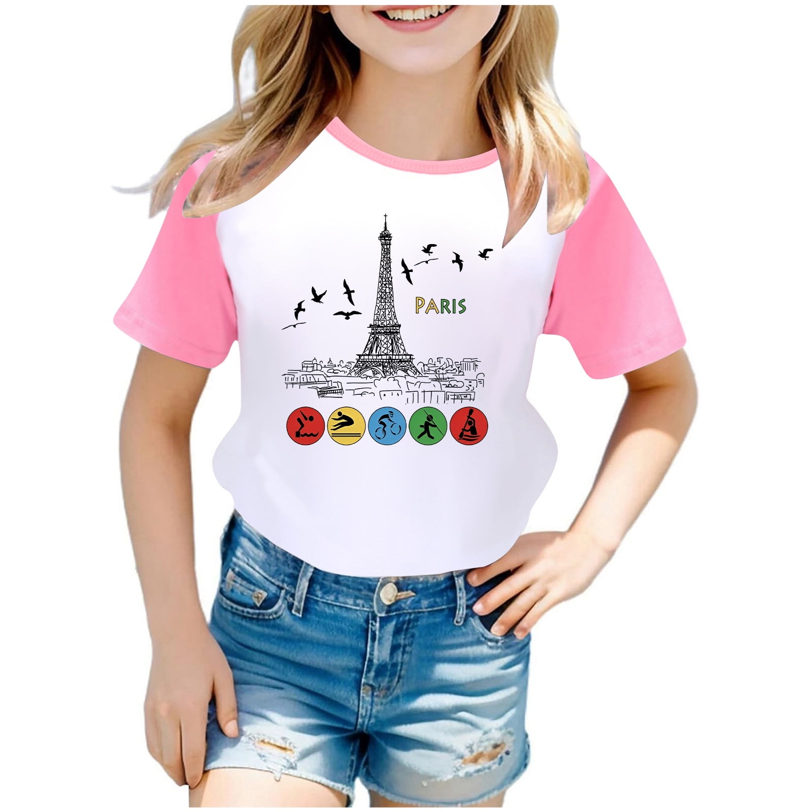 aDJFDG Dress Shirt for Girls Boys and Girls 2024 Games Printed Raglan