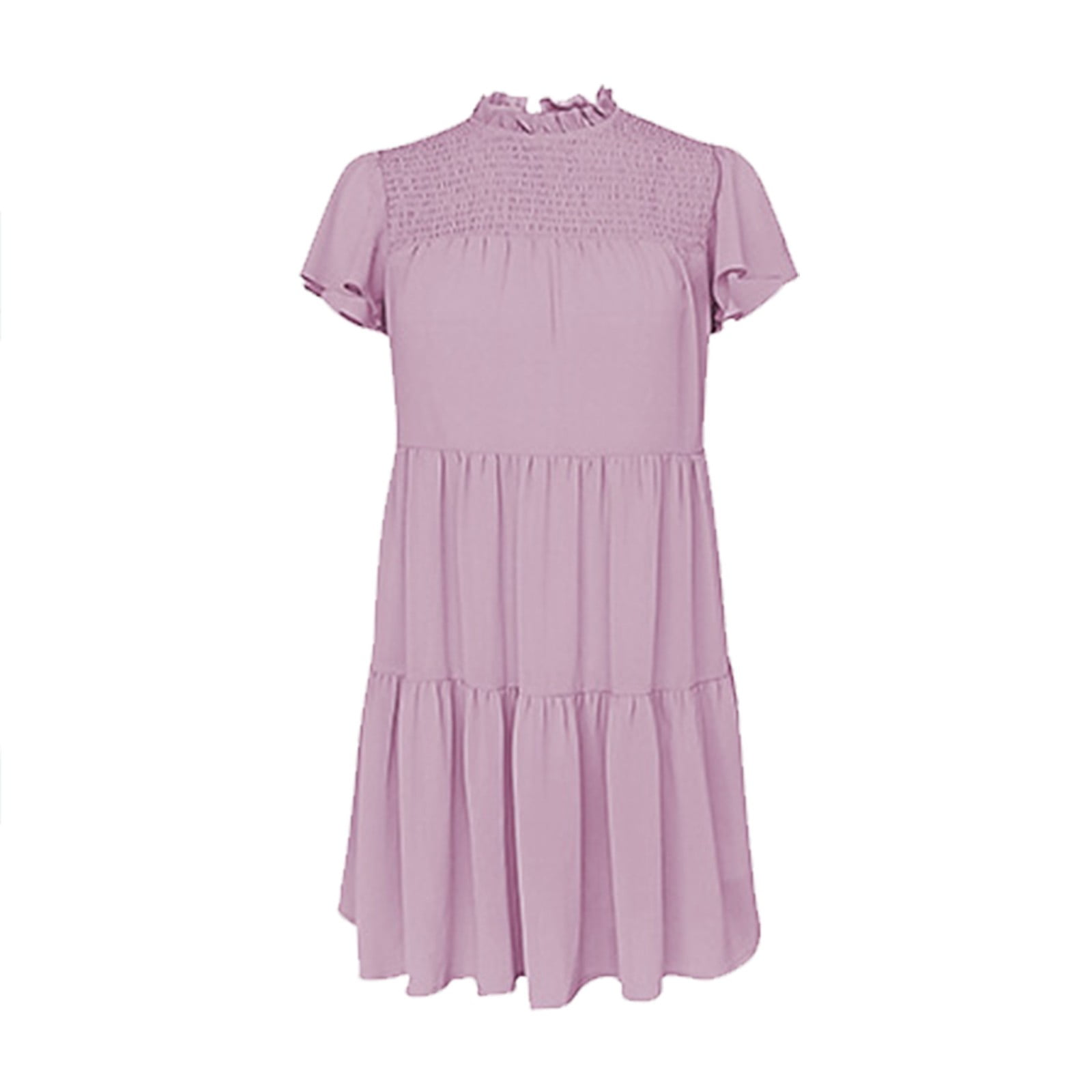 aDJFDGT Female Spring Wedding Guest Dress Solid Color Short Sleeved ...