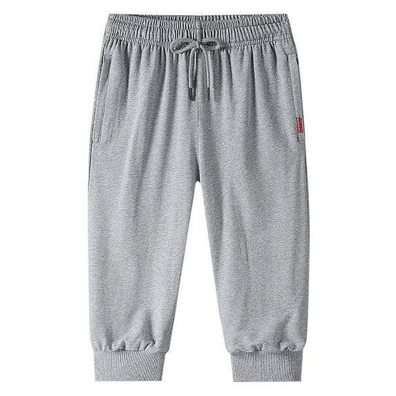 aDJFDGT Mens Sweatpants Tall Length Men's 3/4 Jogger Capri Pants Workout Gym Below Knee Shorts Zipper Pockets