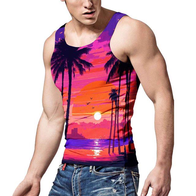 aDJFDGT Mens Tank Tops Beach Big and Tall Mens Vacation Vest Casual 3D