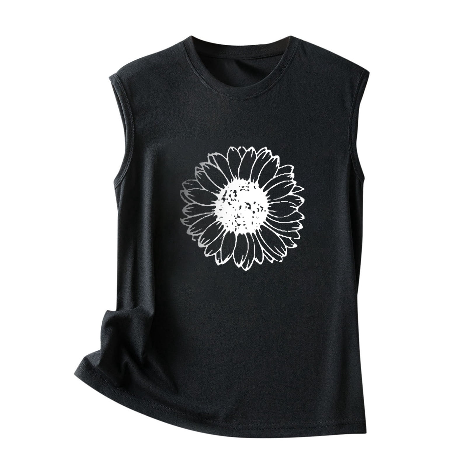 Women's Sunflower Graphic Tank Top - Loose Sleeveless Summer Top, Round Neck, Colorful Flower Print - View #4