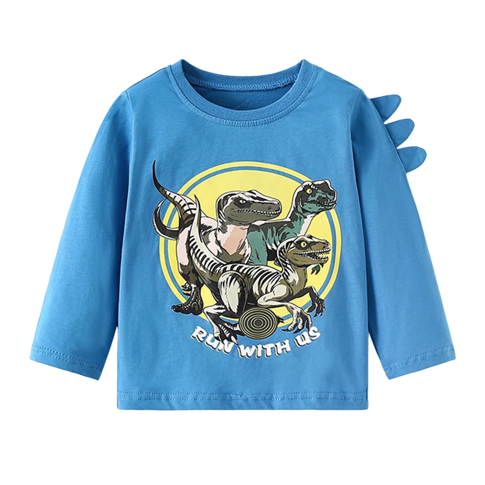 aDJFDGT Short Sleeve Button Up Boys Toddler Boys Cartoon Dinosaur Letter Printed Long Sleeve