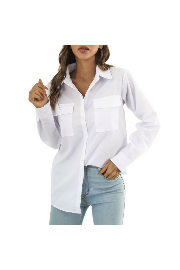 Silk Blouse for Women Petite Womens Pocket Blouses Tops Casual Long Sleeve Loose Fit Button down Shirts