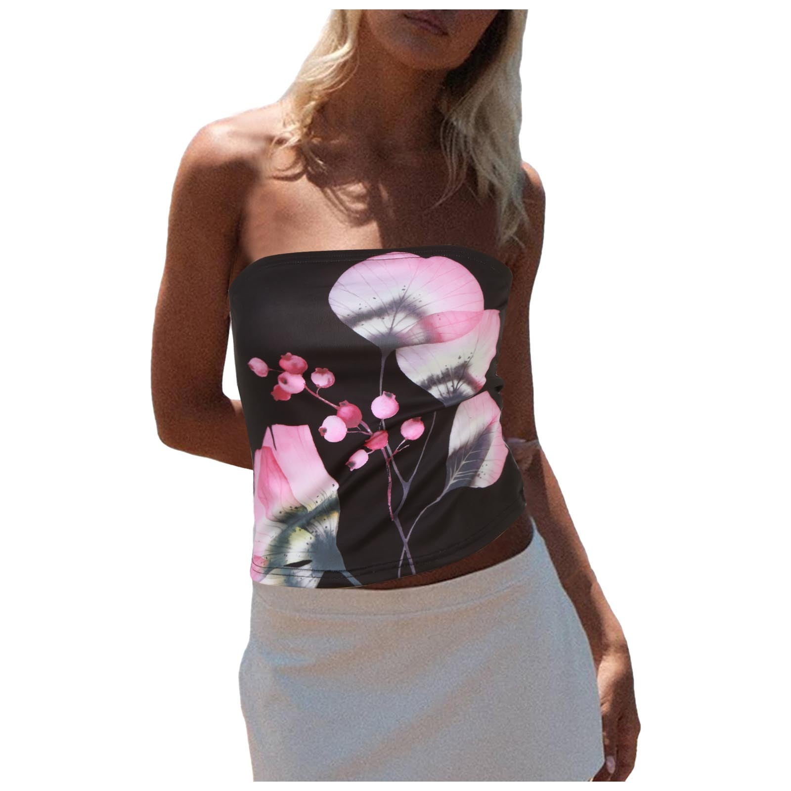 aDJFDGT Womens Tank Tops Loose Women Tops Tight Floral Print Tube Top