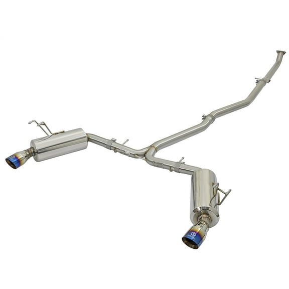 aFe Power 49-36615-L Takeda Cat-Back Exhaust System; 2.5 in. Into 2.25 in. Stainless Steel Tubing; Incl. Y-Pipe/Midpipes/Left-Right Mufflers/Hardware/Dual 3.5 in. Stainless Steel Blue Flame Tips;