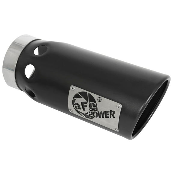 aFe Power Diesel Exhaust Tip Black- 4 in In x 5 out X 12 in Long Bolt On (Right)