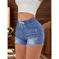 thumbnail image 1 of aPAY Jeans for Women Hole Denim Shorts Elastic Waist With tie Design Suitable for Daily Travel Regular Size, 1 of 7