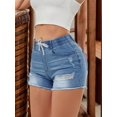 thumbnail image 1 of aPAY Jeans for Women  Hole Denim Shorts  Elastic Waist With tie Design Suitable for Daily Travel Regular Size, 1 of 7