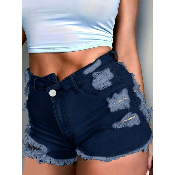 aPAY Jeans for Women Hole Denim Shorts Rough Edge Distressed Design Suitable for Daily Travel Regular Size