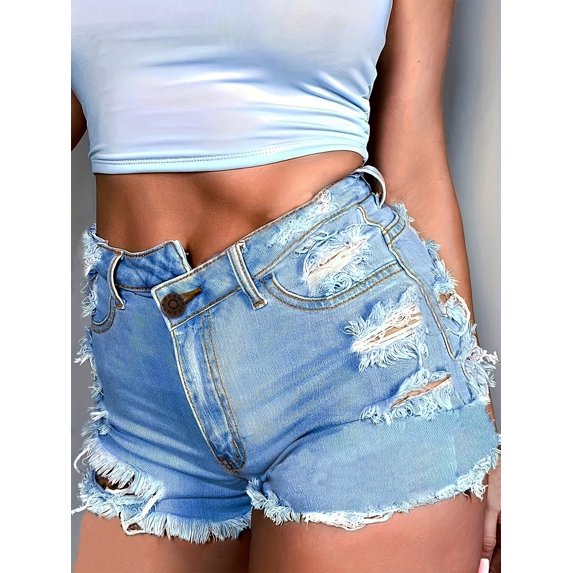 aPAY Jeans for Women Hole Denim Shorts Rough Edge Distressed Design Suitable for Daily Travel Regular Size