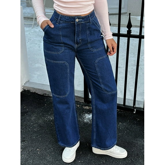 aPAY Jeans for Women Long Denim Straight Pants Y2K Vintage Classic Style Regular Size