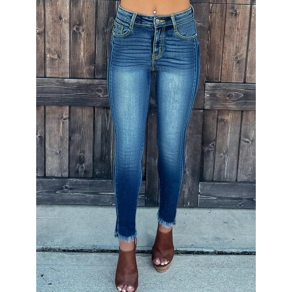 aPAY Jeans for Women Long Slim Fit Denim Pants Y2K Vintage Street Style Raw Edges Design Regular Size