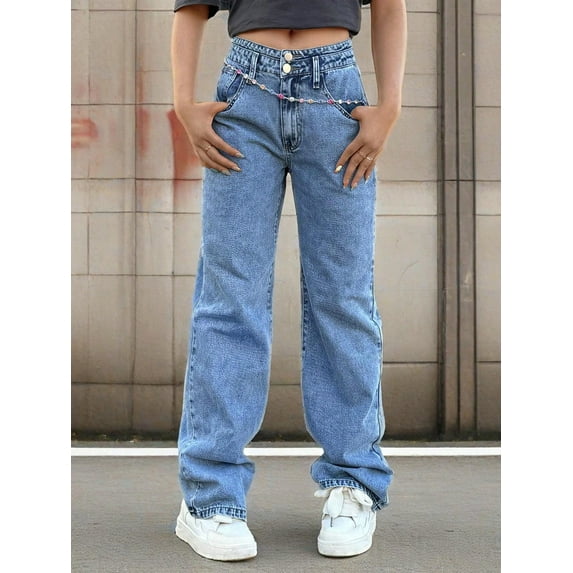 aPAY Jeans for Women Long Straight Denim Pants Y2K Vintage Street Style Suitable for Daily Travel Regular Size