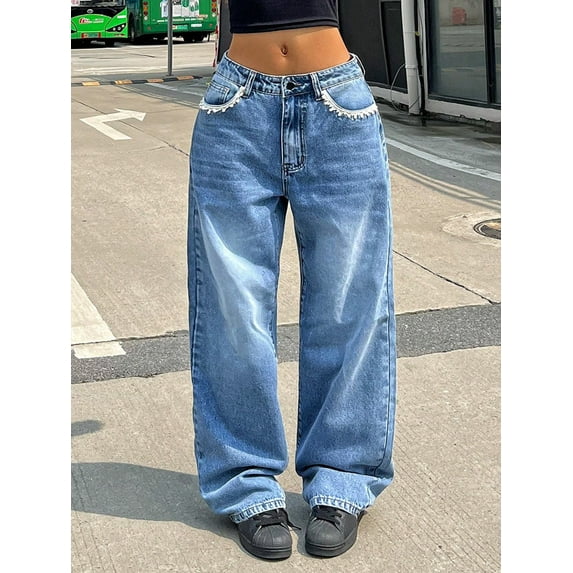 aPAY Jeans for Women Y2k Classic Loose Fit Long Denim High Waisted Pants Regular Size