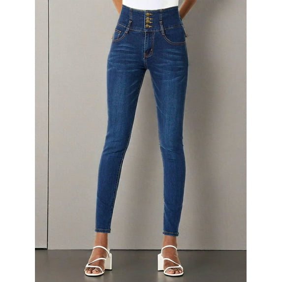 aPAY Women's Jeans Long Denim Slim Fit Pants Y2k Vintage Washed Blue Regular Size