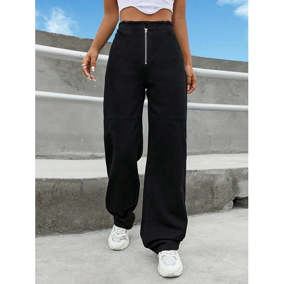 aPAY Womens Jeans Mid Waisted Straight Long Denim Straight Pants Leg Loose Stretchy Lightweight Tummy Control Regular Size