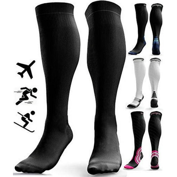 aZengear Calf Support Compression Socks for Men & Women - Anti DVT Varicose Vein Stockings for Flight Travel - L/XL