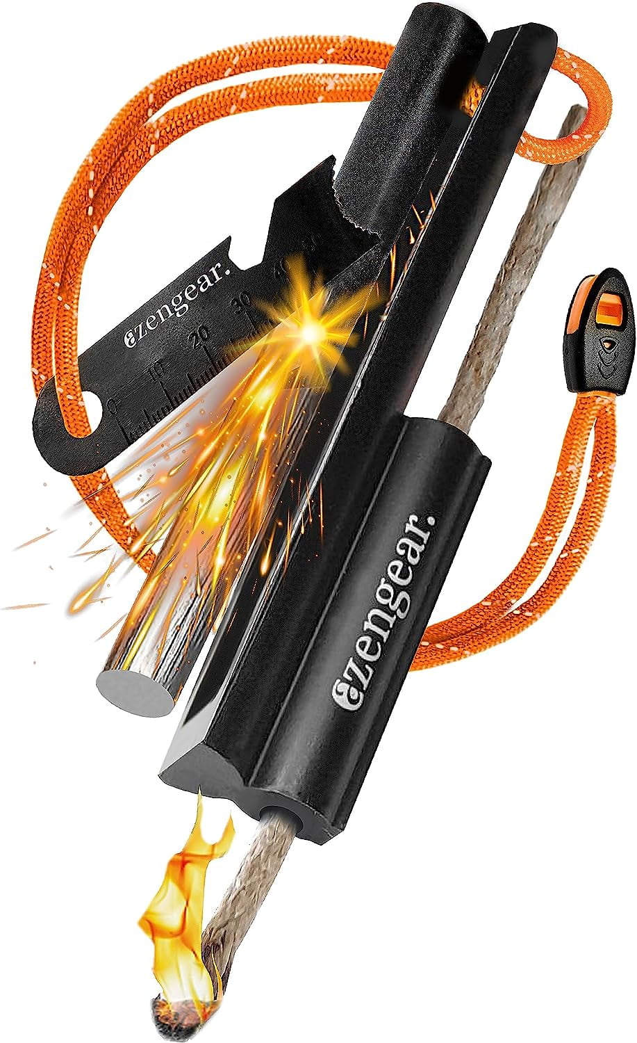 aZengear Flint Steel Pro Fire Starter, XXL Ferro Rod, Striker, Tinder
