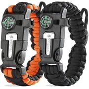 aZengear Paracord Survival Bracelet Kit, Flint & Steel Fire Starter, Whistle, Compass, Unisex