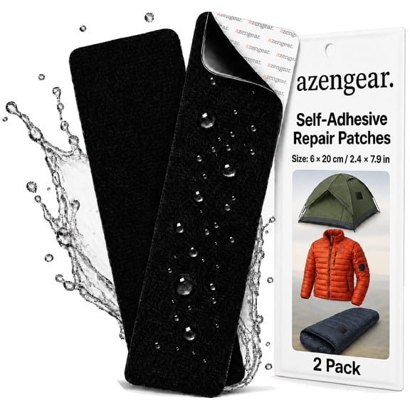 aZengear Self-Adhesive, Waterproof Repair Patches (2 Pack), Tear-Cold-Heat-Resistant, Seal Tape to Fix Rips, Holes in Jackets, Shoes, Tents, Upholstery, Ski Gear, Inflatables, RVs (Black, 2.4x7.9in)