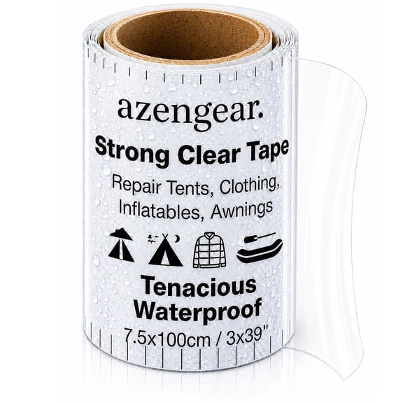 aZengear Clear Tenacious Waterproof Tape (3x40in Roll), Patch Repair Kit for Tents, Jackets, Inflatables, Awnings, RV
