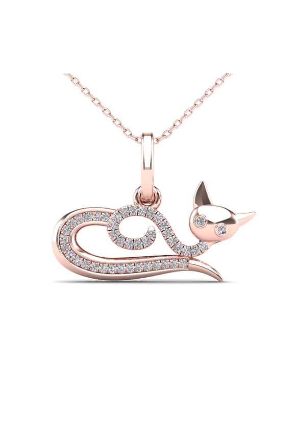 aaXia 10K Rose Gold 1/10ct TDW Diamond Cat Pendant Necklace