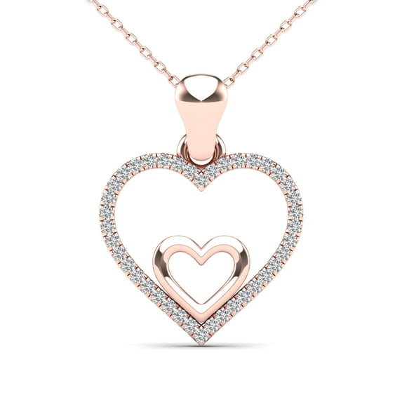 aaXia 10K Rose Gold 1/10ct TDW Diamond Double Heart Pendant Necklace