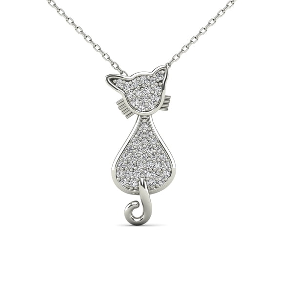 aaXia 10K White Gold 1/10ct. TDW Diamond Cat Pendant Necklace (H-I, I1-I2)