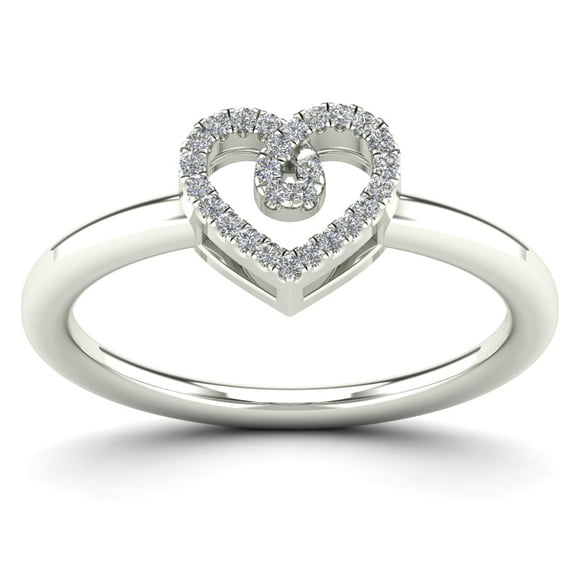 aaXia 10K White Gold 1/10ct TDW Diamond Loop Heart Ring